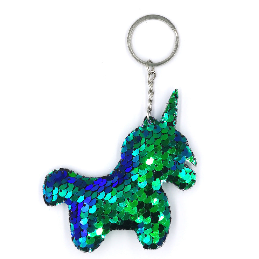 Wholesale Reflective Shiny Unicorn Sequin Pony Bag Hanging Rainbow Sequin Keychains